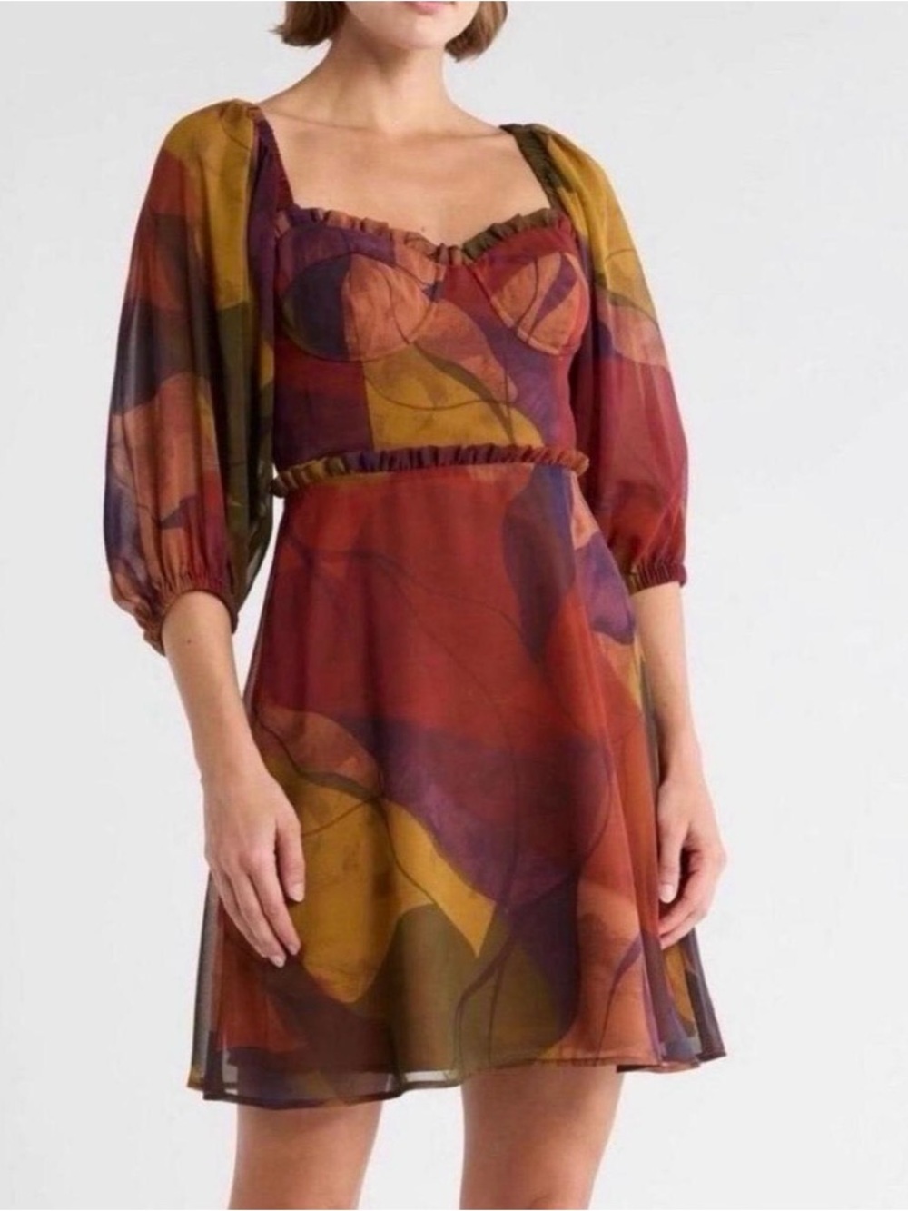 Hutch Multicolor Abstract Mini Dress – Red, Yellow, Purple